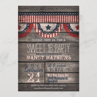 Convite Stars & Stripes no partido Rustic Wood Sweet 16