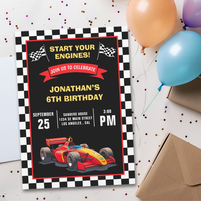 Convite Start Your Engines! Fun Racing Driver Birthday Boy (Criador carregado)