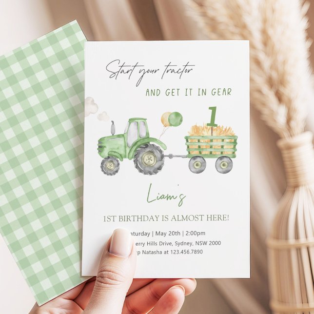 Convite Start Your Tractor 1st Birthday Party (Criador carregado)