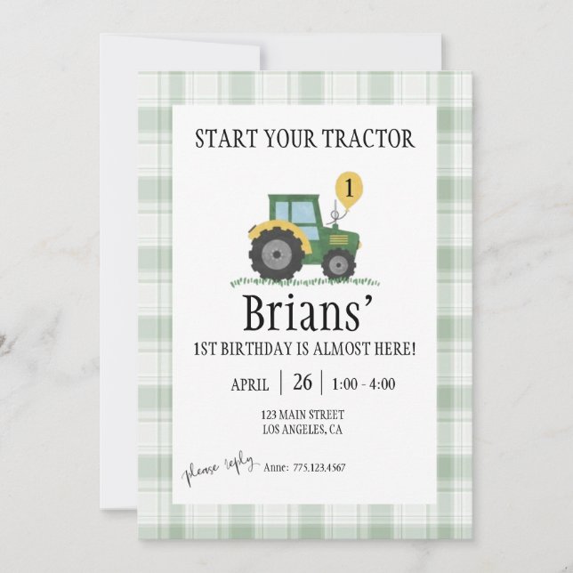 Convite Start Your Tractor Children's Birthday Invitation (Frente)