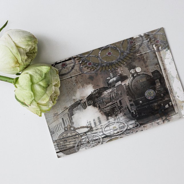 Convite Steam Engine Steampunk Wedding Invitation (Criador carregado)