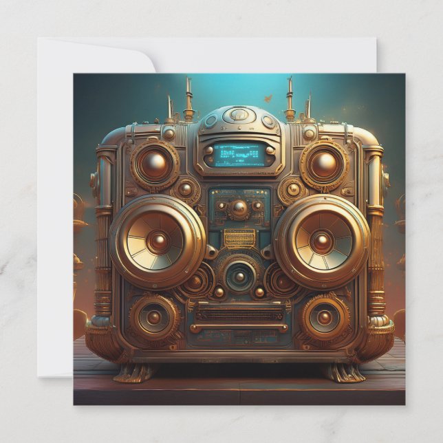 Convite Steampunk Boom Box Radio (Frente)