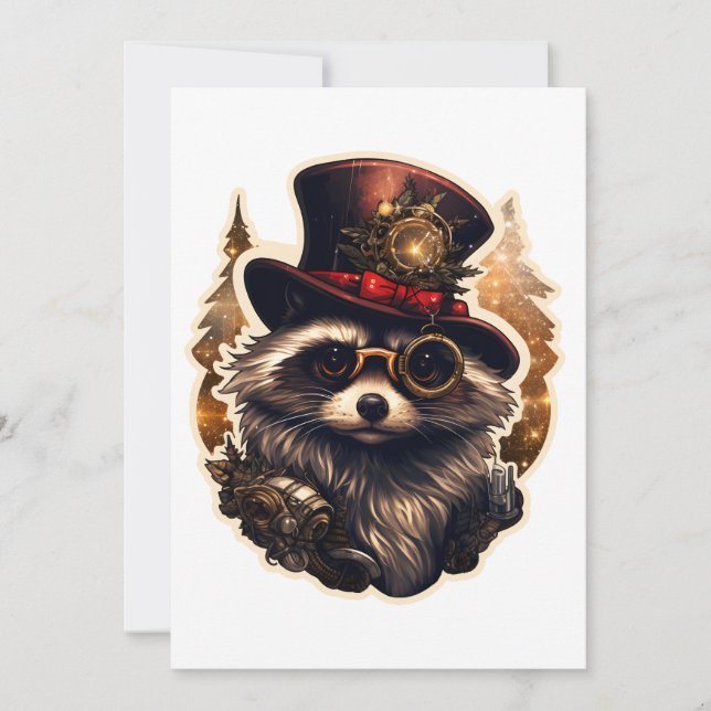 Convite Steampunk Christmas Raccoon (Frente)