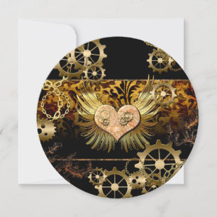 Convite Steampunk, coração maravilhoso com ouro
