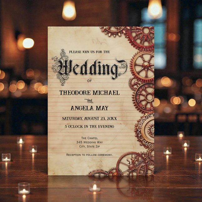 Convite Steampunk Gears Personalized Wedding Invitation (Criador carregado)