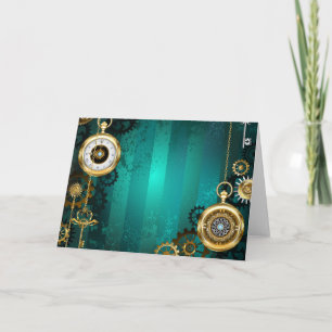 Convite Steampunk Jewelry Watch em um fundo verde
