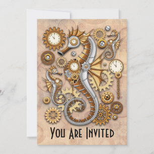 Convite Steampunk Seacavalo Vintage Surreal Art