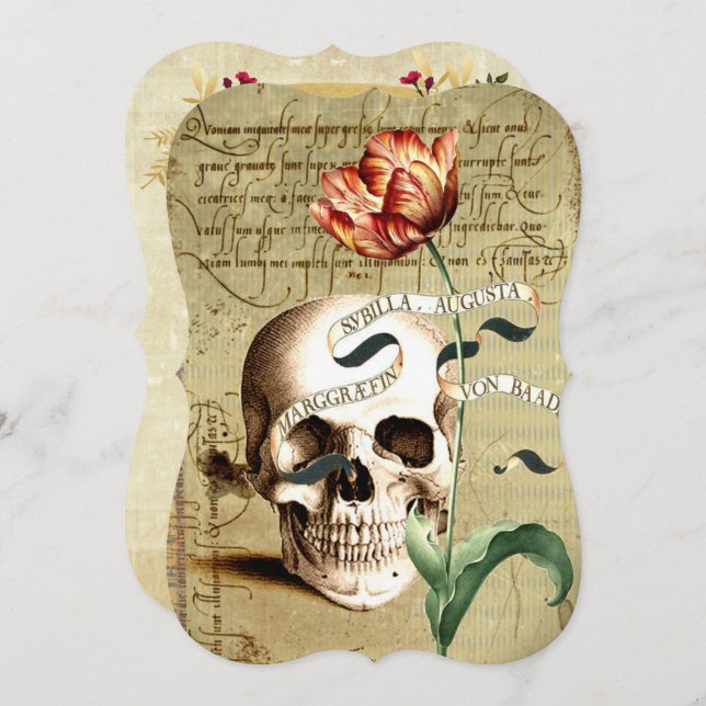 Convite Steampunk Skull Floral Halloween (Frente/Verso)