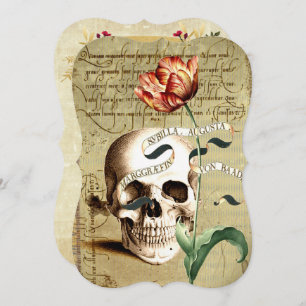 Convite Steampunk Skull Floral Halloween