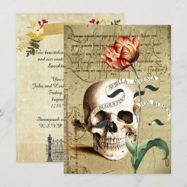 Convite Steampunk Skull Floral Halloween 4,5" x 6,25"