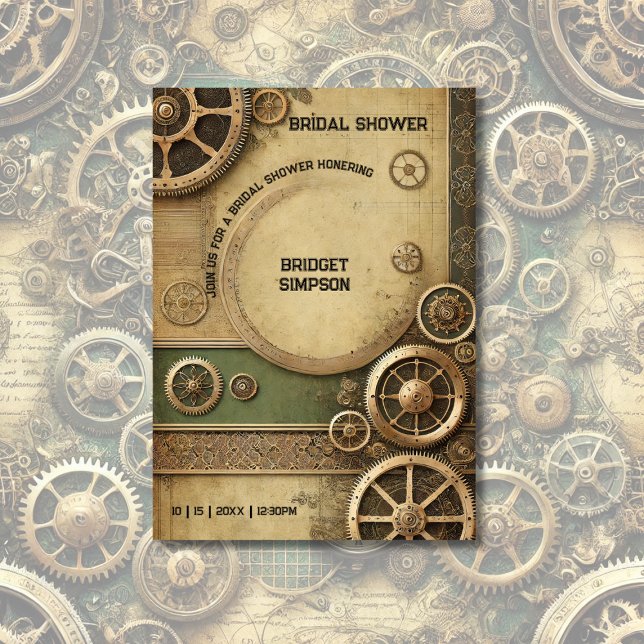 Convite Steampunk Victorian Gearwork Bridal (Criador carregado)