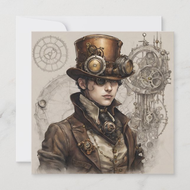 Convite Steampunk Victorian Gentleman Trabalho de arte (Frente)