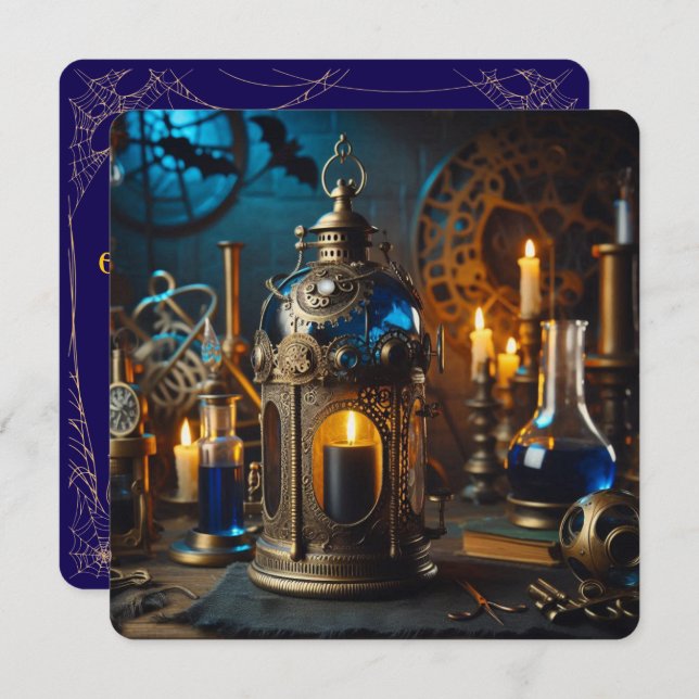 Convite Steampunk Victorian Gothics Lab Spooky (Frente/Verso)