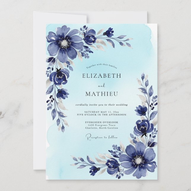 Convite Steel Blue Splendid Winter Wedding (Frente)