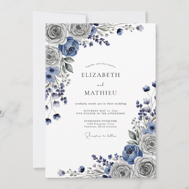 Convite Steel Gray Lustrous Winter Wedding (Frente)
