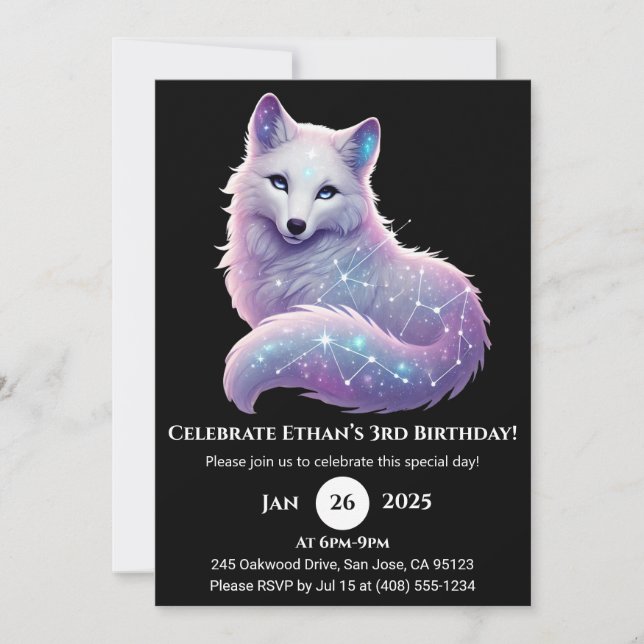 Convite Stellar Constellation Wolf Birthday (Frente)