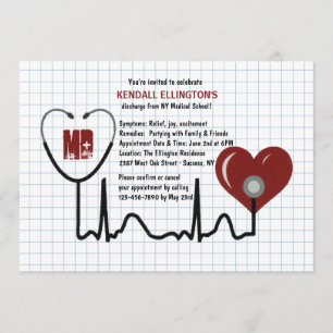 Convite Stethoscope and Heart Graduation Invitation