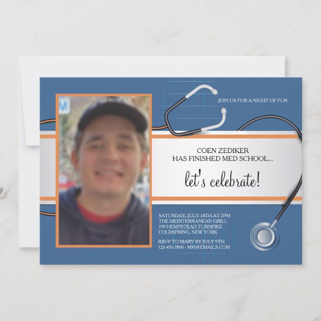 Convite Stethoscope Photo Custom Invitations (Frente)