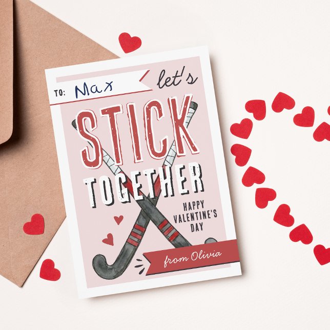Convite Stick Together Field Hockey Kids Valentine Card (Criador carregado)