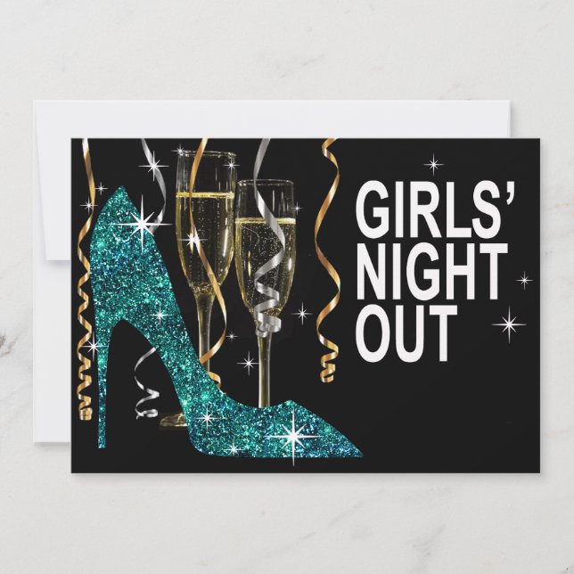 Convite Stiletto Champagne Garotas saindo à noite turquesa (Frente)