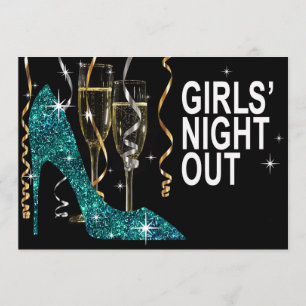 Convite Stiletto Champagne Girls Night Out Turquoise
