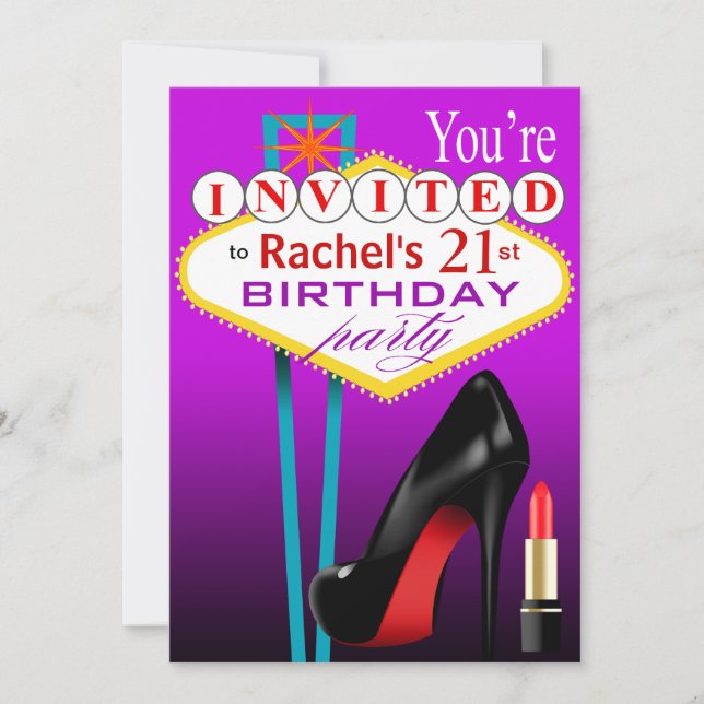 Convite Stiletto e Lipstick Partido de Las Vegas (Frente)