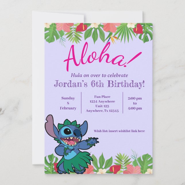 Convite Stitch Birthday Invitation (Frente)
