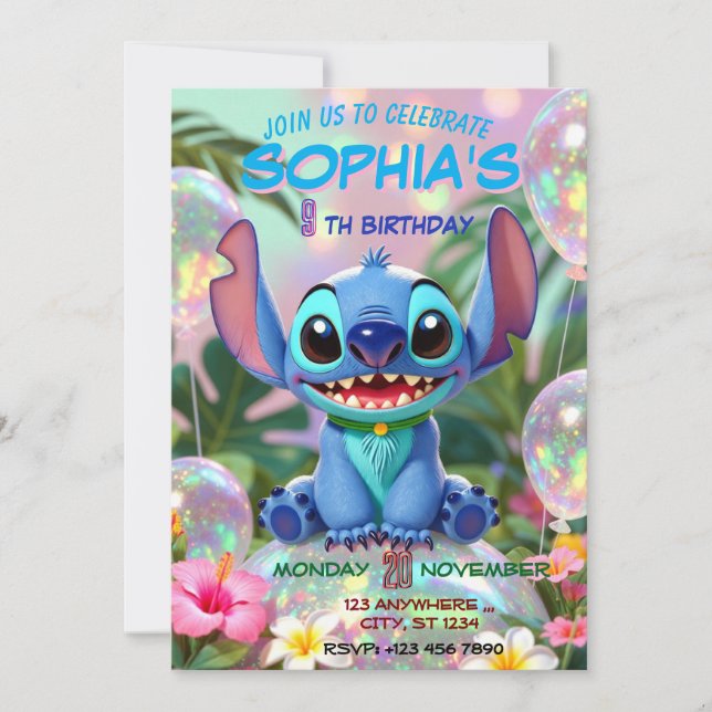 Convite Stitch Birthday Invitation Template (Frente)