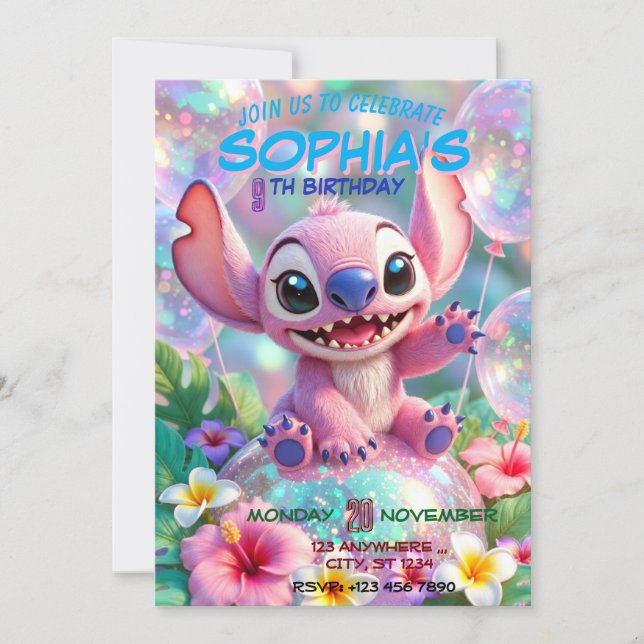 Convite Stitch Birthday Invitation Template (Frente)