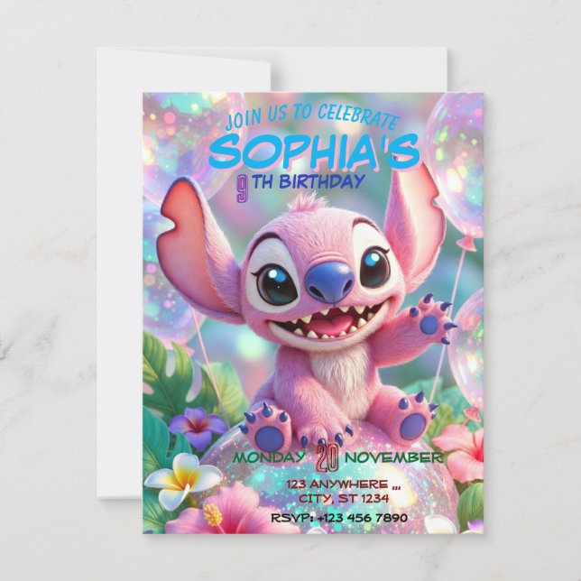 Convite Stitch Birthday Invitation Template (Frente)