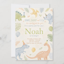 Convite Stomp Chomp And Chew Dinosaur Invitation Editable