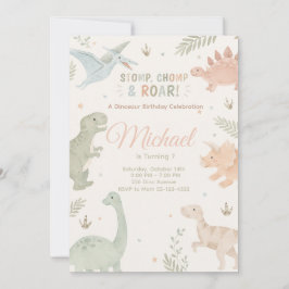 Convite Stomp Chomp And Roar Dinosaur Invitation Editable