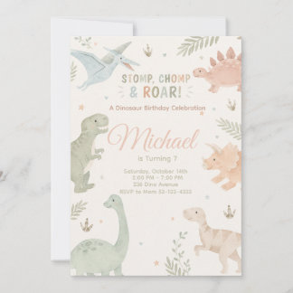 Convite Stomp Chomp And Roar Dinosaur Invitation Editable
