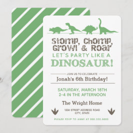 Convite Stomp, Chomp Growth & Roar, Festa de aniversário d