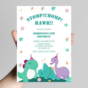 Convite Stomp Chomp Rawr Cute Dinosaur Aniversário