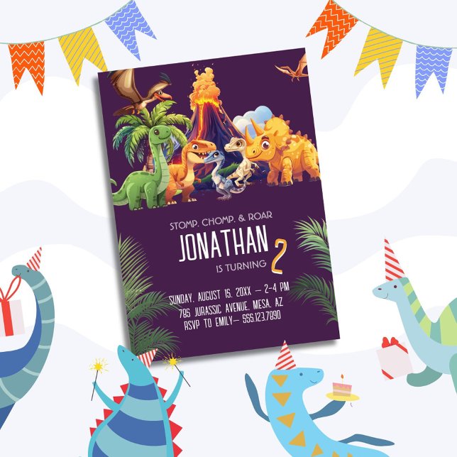 Convite Stomp Chomp Roar Dinosaur Aniversário (Criador carregado)