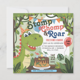 Convite Stomp Chomp Roar dinossauro um aniversário de saur