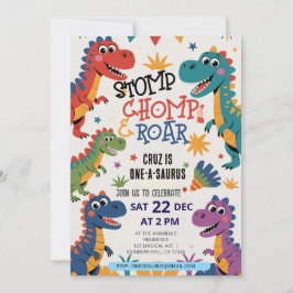 Convite Stomp Chomp Roar dinossauro um aniversário de saur