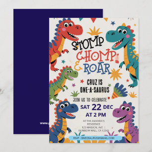 Convite Stomp Chomp Roar dinossauro um aniversário de saur