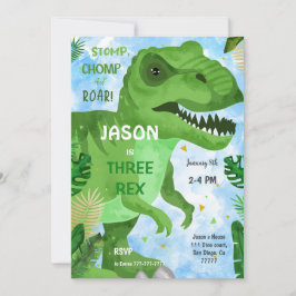 Convite STOMP CHOMP Sua Festa de aniversário de dinossauro