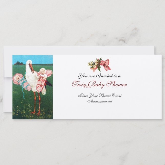 Convite STORAGE TWIN BABY GIRL CHÁ Champagne Metálico (Frente)