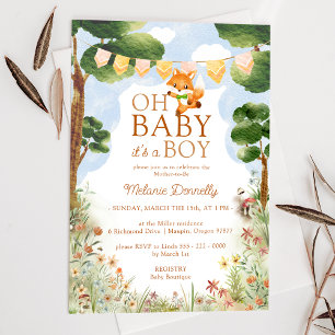 Convite Storey Woodland Fox Oh Baby Boy Chá
