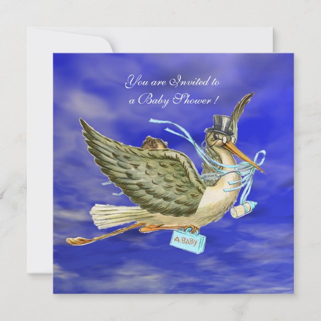 Convite STORK BABY BOY CHÁ Dourado Metálico (Frente)