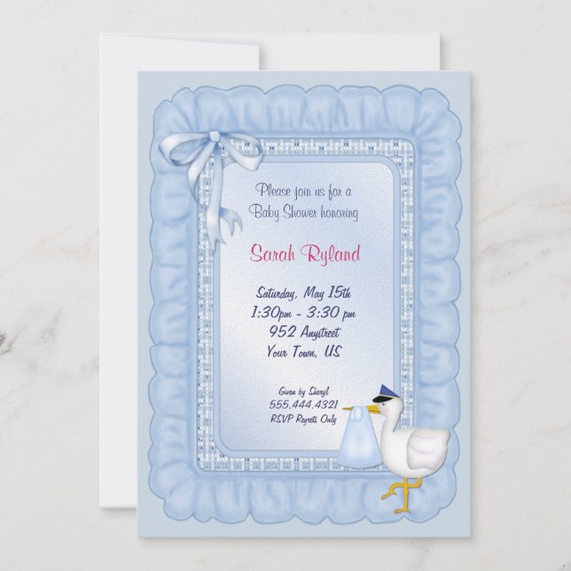 Convite Stork Baby Invite - Azul (Frente)