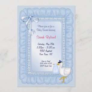 Convite Stork Baby Invite - Azul