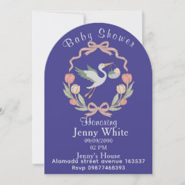 Convite Stork Baby Shower Invitation Floral