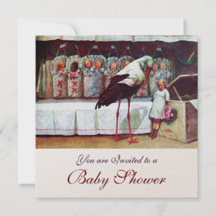 Convite STORK CHÁ DE FRALDAS 3, metal de champanhe