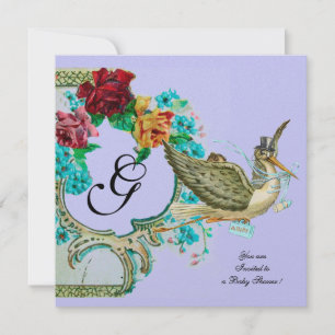 Convite STORK CHÁ DE FRALDAS 3 MONOGRAM champanhe branco