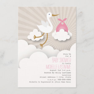 Convite Stork + Chá de fraldas de nuvens - Rosa