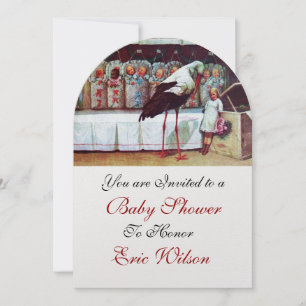 Convite STORK CHÁ DE FRALDAS Novos Bebês Brancos Neutros